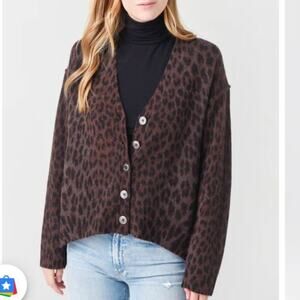 Zadig & Voltaire Mirka Leo Brown Leopard Print Cashmere Sweater Cardigan Sz S